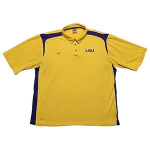 90s VTG LSU Tigers Nike Team Dri Fit‎ Coaches Polo Shirt Men's XL Gold Purple